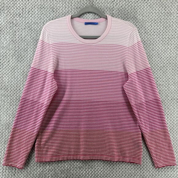 J McLaughlin Sweater Women XL Pink Striped Color Block Crew Neck Long Sleeves - Picture 1 of 13